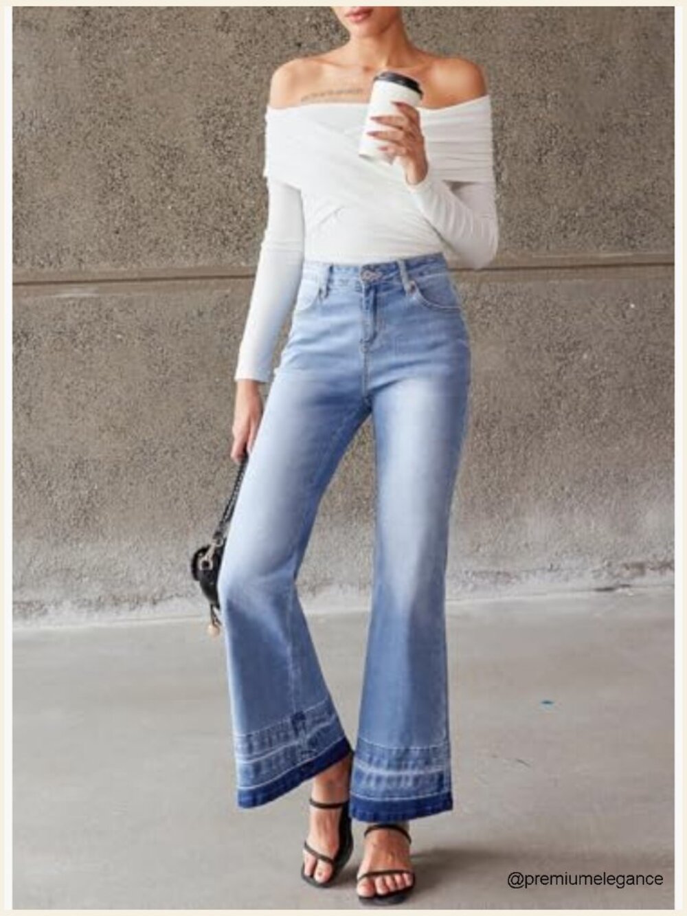 High Waist Bell Bottom Stretch Flare Jeans - Picture 3 of 7